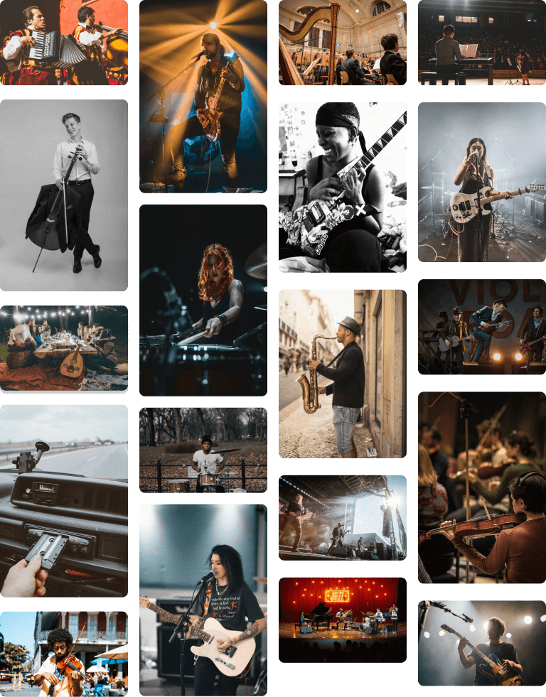 Masonry Collage of People Playing Various Instruments