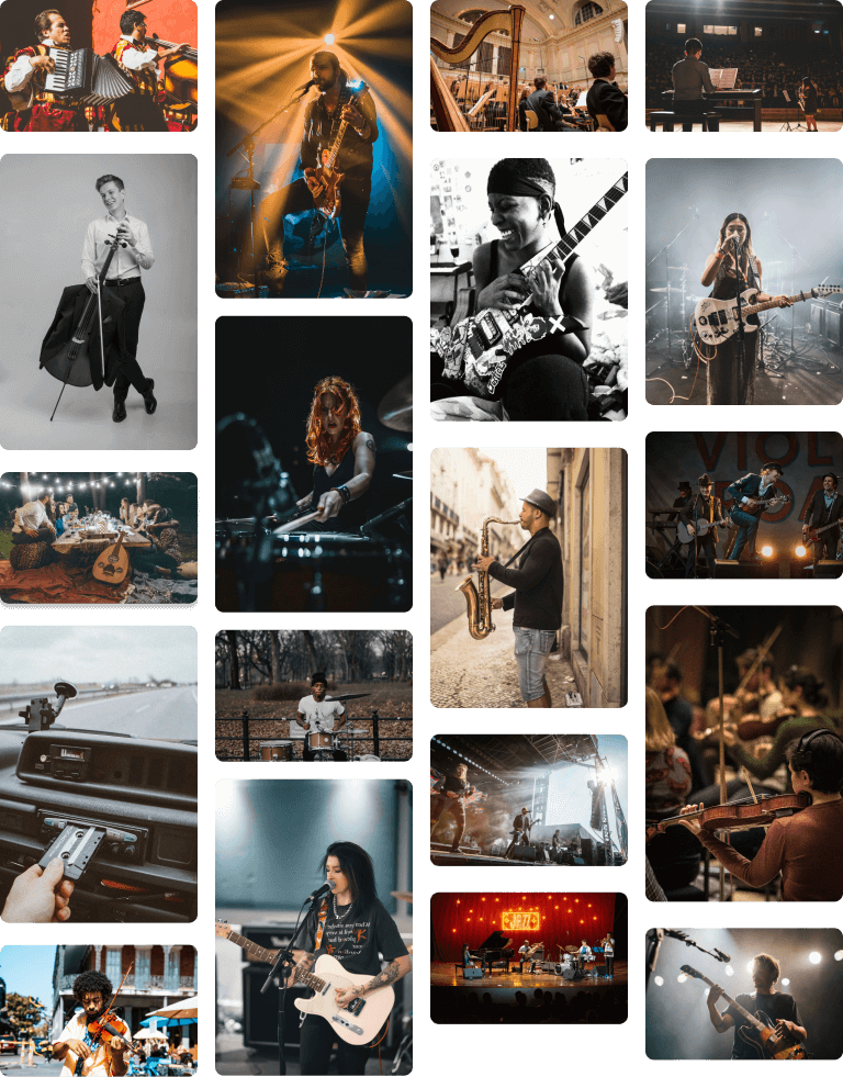 Masonry Collage of People Playing Various Instruments